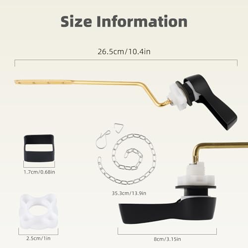 Universal Black Metal Toilet Handle Lever Replacement, Side/Angle Mount | Solid Brass Toilet Flush Handle Compatible with Kohler/American Standard/ TOTO/Gerber, Stainless Steel Chain, Easy to Install - color: Matte Black, style: Side Mount Design
