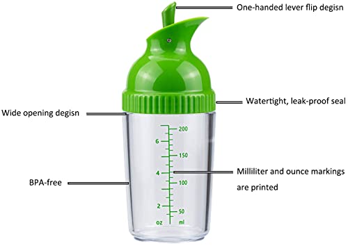 Salad Dressing Shaker Container, Homemade Salad Dressing Bottle Mixer Measure,Dripless Pour, Soft Grip, BPA Free（2 Pcs）