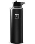 IRON °FLASK Camping & Hiking Hydration Flask with Straw, Wide Mouth Insulated Stainless Steel Sports Water Bottle - 40 oz Midnight Black | Insulated Stainless Steel Sports Water Bottle with Leakproof Straw Lid - BPA Free, Cold 24 Hrs, Sweat Free (Midnight