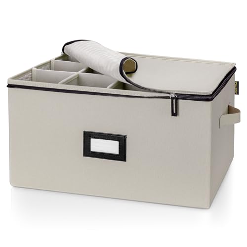 BALEINE China Storage Containers, Sturdy Quilted Wine Glass Storage, Plate Organizer with Carry Handles, Moving Boxes for Dishes, Cups, Mugs and Stemware (Wine Glass, Hard Shell Cream) - color: Cream, style: Wine Glass-Hard Shell