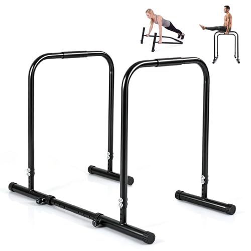 Goplus Adjustable Dip Bar, Heavy Duty Parallette Push Up Stand with 660 LBS Capacity, Anti-Slip Foam Grips, Portable Fitness Workout Dip Station for Home Gym, Calisthenics - size: 1 Side Locked