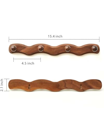 Wood Coat Rack Wall Mount - 4Pack Walnut Coat Hooks for Hanging Clothes,Keys, Robes,Purse,Towels,Bags,Backpack, Modern Decorative Wall hooks Heavy Duty Hanger Organizer for Bathroom,Entryway & Bedroom - size: 4 Hooks