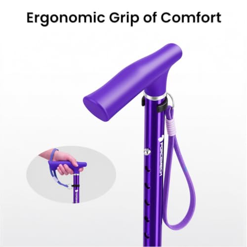 FORCEMECH GlowGuard Foldable Walking Cane for Men & Women, Adjustable Heavy Duty Cane with Glow Tip & Extra-Wide Tip - color: Gloss Violet