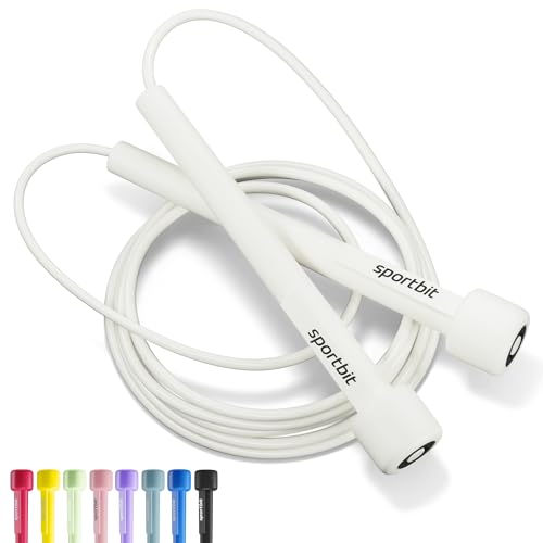 SPORTBIT Adjustable Jump Rope for Fitness and Exercise | Fitness and Exercise, Cardio, Boxing, and Weight Loss, Speed Rope, Men & Women - color: White