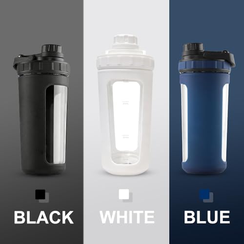 26oz Glass Protein Shaker Bottle, Stainless Steel Mixing Ball & Silicone Sleeve, Odorless, Leak-Proof, BPA-Free, Ideal for Smoothies & Workout Drinks(Frost White) - color: Frost White