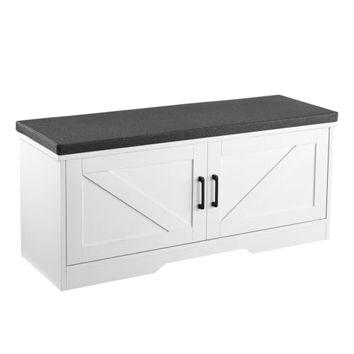VEVOR Shoe Storage Bench with Padded Cushion & 2 Barn Doors, Entryway Bench 39.4 x 14.0 x 18.1 Inches, for Entryway, Hallway, Living Room, Bedroom - size: 2 Barn Doors