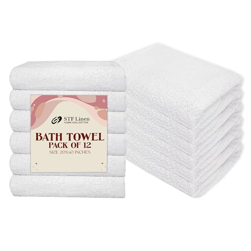 (Pack of 12 White Bath Towels Bulk 20x40 Inches -100% Cotton Economy Cheap Bath Towels for Commercial Uses, Gym, Salon, Spa & Hair - Quick Drying -Bath Towel Sets Bulk - size: 20x40 pack of 12