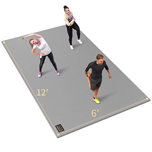 GXMMAT Extra Large Exercise Mat 16'x6'/12'x6'/10'x6'/8'x6'(7mm), Extra Wide Workout Mats for Home Gym Flooring, Non-Slip Thick Durable Cardio Mat for MMA,Plyo,Jump Rope,Weights,Fitness,Shoe-Friendly - color: Grey Cool, size: 6*12 FT