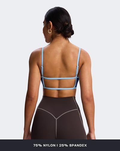 Aoxjox Lexi Lined Strappy Sports Bra | women's color block workout top,adjustable straps, removable pads, fitness athletic yoga crop tank, moisture-wicking - color: Bellwether Blue/Airy Blue, size: Small
