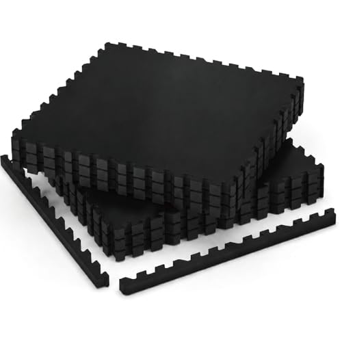 AIRHOP 1'' Ultra-Thick 24 Sq Ft Rubber Top Gym Flooring for Home Gym | 6 Tiles, High Density EVA Foam, Waterproof & Non-Slip Rubber, Interlocking Puzzle Mats, Heavy Duty Floor Protection, 24"x24" - color: Black, size: 24 Sq Ft (6 Tiles)