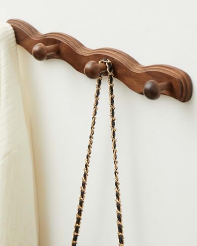 Wood Coat Rack Wall Mount - 4Pack Walnut Coat Hooks for Hanging Clothes,Keys, Robes,Purse,Towels,Bags,Backpack, Modern Decorative Wall hooks Heavy Duty Hanger Organizer for Bathroom,Entryway & Bedroom - size: 4 Hooks