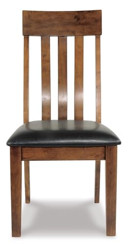 Signature Design by Ashley Ralene Rake Back 19" Dining Room Chair 2 Count, Medium Brown | Transitional style, Rake back wood chairs, Medium brown finish, Easy to clean faux leather seats, Kitchen dining use - color: Light Brown, style: 0