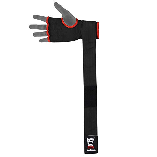 HUNTER Gel Boxing Hand Wraps for Men & Women, Quick Inner Gloves with Wrist Support for MMA, Muay Thai, Kickboxing & Martial Arts Training, Knuckle Protection (Pair) - color: Black, size: Large-X-Large