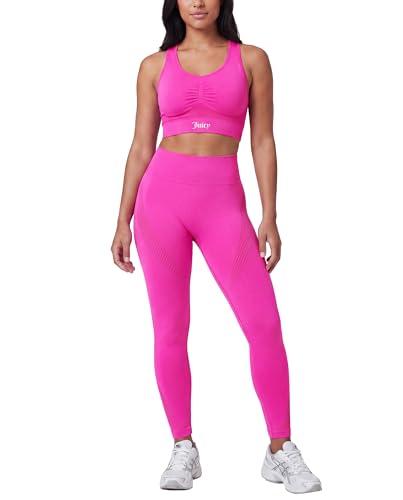Juicy Couture 2 Piece Women's Workout Set Seamless Bra and Leggings Athletic Pilates Yoga Gym Activewear Matching Outfit - color: Solid Free Love, size: Large
