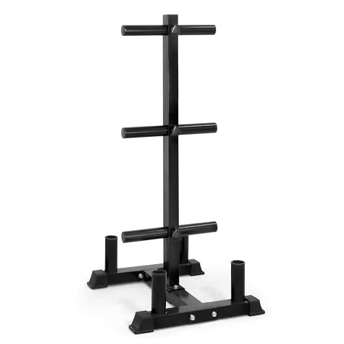 CAP Olympic Bumper Plate Tree Rack with Barbell Holders, Heavy-Duty Weight Plate Storage Rack for Home Gym, Steel Olympic Plate Organizer Stand, Multiple Color & Size Options - color: Black, size: 6-Plate Posts / 4 Bar Holders