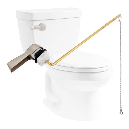 Hibbent Universal Front Mount Metal Toilet Handle Replacement Kit, Brass Toilet Tank Flush Lever with Stainless Steel Adjustable Flapper Chains for Most Toilets, Brushed Nickel - color: Brushed Nickel, style: Front Mount