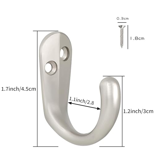 IBosins 20PCS Coat Hooks Wall Mounted Single Prong Robe Hook for Hanging Towel Hooks with 40 Screws for Cup, Mug, Bags, Hat, Cap, Scarf, Pet leashes - color: 20 Pcs Silvery