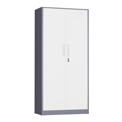 INTERGREAT Metal Storage Cabinet, 72" H Lockable Steel Cabinets with Locking Doors, Storage Locker with Adjustable Shelves for Office, Home, Garage, Gym, School (White Grey) - color: White Grey, size: MSC-D16