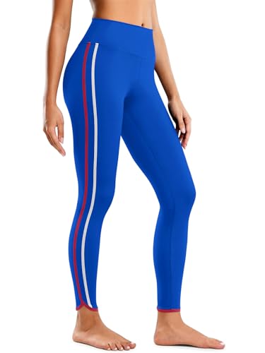 Aoysky Womens Buttery Soft Workout Leggings 25" Side Stripes High Waisted Full Length Yoga Leggings - color: Blue, size: Large