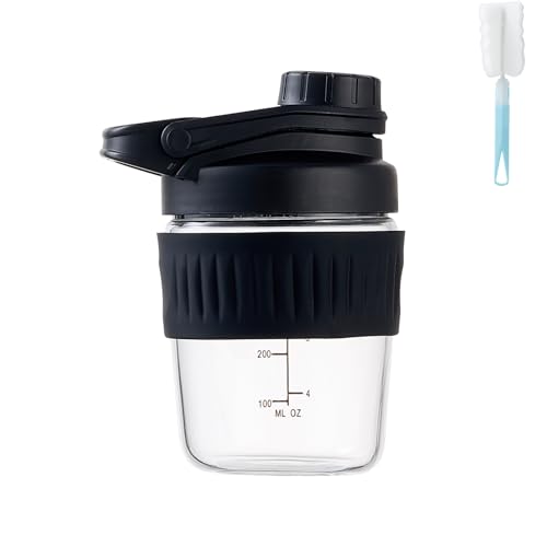 12oz Glass Shaker Bottle for Protein, Small Borosilicate Glass Protein Powder Leak-Proof Shaker Cup Mixes with 304 Blending Ball(12oz,Black) - color: 1 Pack-Black, size: 12oz
