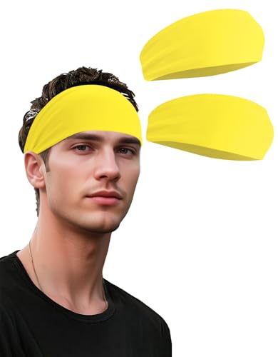 Headbands for Men & Women, Sweat Headband Non-Slip Sweatband Sports Running Cycling Yoga Basketball Workout Football Training - color: Yellow Pack