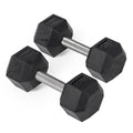 Titan Fitness 25 LB Pair Free Weights, Black Rubber Coated Hex Dumbbell, Straight Stainless Steel Handle, Strength Training, Full Body Workout