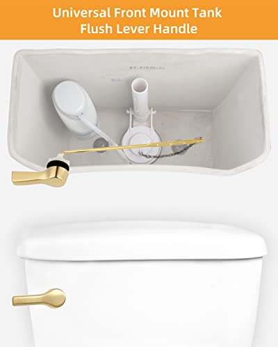 Hibbent Universal Metal Front Mount Toilet Handle Replacement Kit | Shinny Gold Solid Brass Toilet Flush Tank Lever, Stainless Steel Flapper Chains for Most Toilet Tanks - color: Polished Brass, style: Upgraded Front Mount