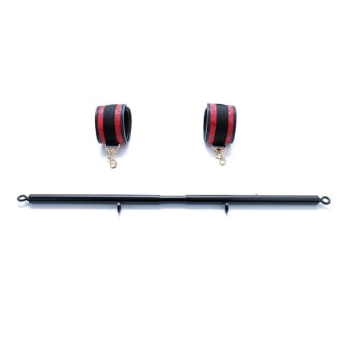 Spreader Bar Heavy Duty Expandable Exercise with 2 pcs Adjustable Strap, Yoga Training Fitness Gear, Workout Bar,Sports Gym Kit - style: Black+Red Embossed Kit