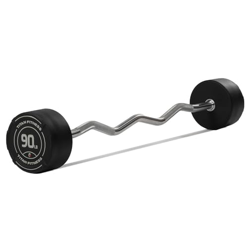 Titan Fitness Rubber Curl Fixed Barbells, Pre-Loaded Weight Bar for Strength Training & Weightlifting - color: EZ Curl Fixed Barbell, size: 90 LB