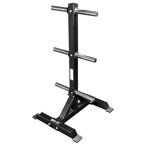 Valor Fitness Weight Plate Rack with Barbell Holders – Heavy-Duty Steel Storage Tree with 6 Pegs and 2 Vertical Bar Sleeves for Standard and Olympic Plates – 800 lb Capacity for Home & Garage Gyms - color: D: BH-17 Bumper Plate Storage Tree