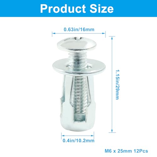 Waziaqoc 12Pcs M6 x 25 Hollow Door Anchor, Petal Expansion Nuts | Cavity Fixing Door Anchor, For 0-5 mm Door Extra, Aluminium Cladding Sheet Pipe, Iron Sheet, 12 x 18 mm - size: M6 x 25