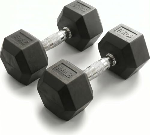 5-100 lb Rubber Hex Dumbbell Set - size: 100 lb, Pair