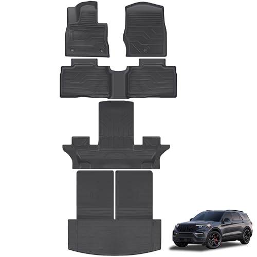 KARPAL Floor Mats for 2020-2026 Ford Explorer 6 & 7 Seats, Custom Fit TPE All Weather Ford Explorer Accessories 1st & 2nd & 3th Row Floor Liner & Trunk Mat with Backrest Mat - style: 2020-2026 | For Ford Explorer 6 & 7 Seats | 1st & 2nd & 3th Row Floor Li