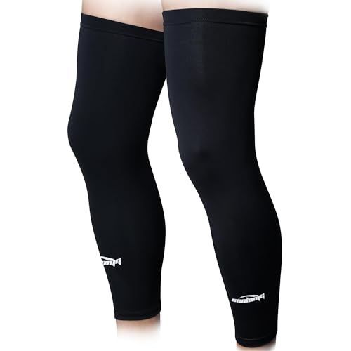 COOLOMG Sports Compression Leg Sleeve Basketball Football Long Knee Protection Knee Brace Undersleeve for Men & Women Youth - color: Black Pair