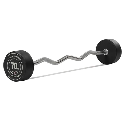 Titan Fitness Rubber Curl Fixed Barbells, Pre-Loaded Weight Bar for Strength Training & Weightlifting - color: EZ Curl Fixed Barbell, size: 70 LB