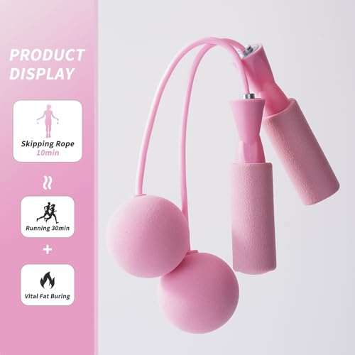 Cordless Jump Rope with Weight Ball, Fitness Training Jump Rope, Indoor Home Exercise, Suitable for Men Women. - color: pink