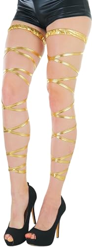 ToBeInStyle Women's Leg Wraps Ravewear Dancewear Elastic Straps Party Garter Music Festivals Costume Accessory Thigh High - color: Classic Gold (Longer), size: One Size