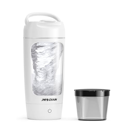 PROCHAIN Electric Protein Shaker Bottle, 22oz BPA-Free Tritan Mixer | USB Rechargeable, Shaker Cups for Protein Shakes, Portable Mixer, with Powder Storage Cup, for Gym, Workout, Sports Nutrition - color: White