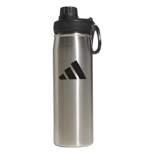 adidas Stainless Steel Metal Water Bottle 34 oz (1L) Screw Cap - color: Alumina Beige/White/Black