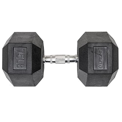 Lifeline Fitness Hex Dumbbells, Rubber Wrapped Hex Dumbbells, Premium Quality, Ergonomic Knurled Handle, Dumb Bells for Exercise, Home Gym Exercise Weights - style: 75 lb