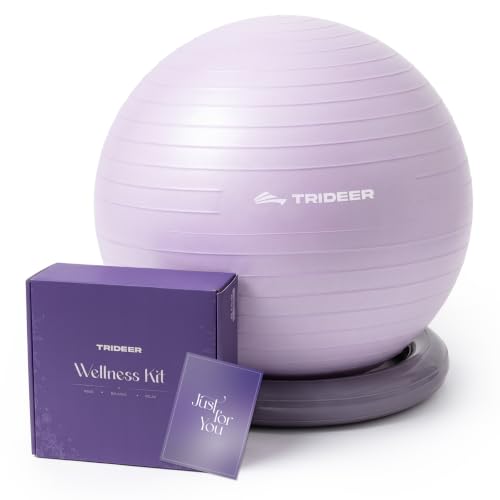 Trideer Yoga Ball Chair with Base for Office Desk, Exercise & Stability Ball Seat, Pilates Ball for Core Training, Pregnancy Ball, Back Pain Relief & Active Sitting - color: Lavender, size: L(23-26inches/58-65cm)