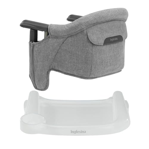 Inglesina Fast Table Chair - Stone Gray Melange + Fast Dining Tray - Portable Baby High Chair - for Babies & Toddlers up to 37 lbs - Fits Tables 0.8'' to 3.5'' Thick - Compact - Travel Bag Included - color: Stone Gray Melange, style: Chair with tray