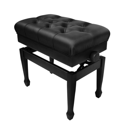 Adjustable Piano Bench with Storage Imports Genuine Leather Wooden Piano Stool with Padded Cushion