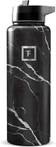 IRON °FLASK 40 oz Wide Mouth Water Bottle with Straw | Insulated Stainless Steel Sports Water Bottle with Leakproof Straw Lid - BPA Free, Cold 24 Hrs, Sweat Free (Black Marquina) - color: Black Marquina, style: Straw - 40 Oz (1 Lid)