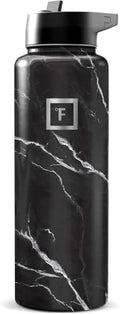 IRON °FLASK 40 oz Wide Mouth Water Bottle with Straw | Insulated Stainless Steel Sports Water Bottle with Leakproof Straw Lid - BPA Free, Cold 24 Hrs, Sweat Free (Black Marquina) - color: Black Marquina, style: Straw - 40 Oz (1 Lid)