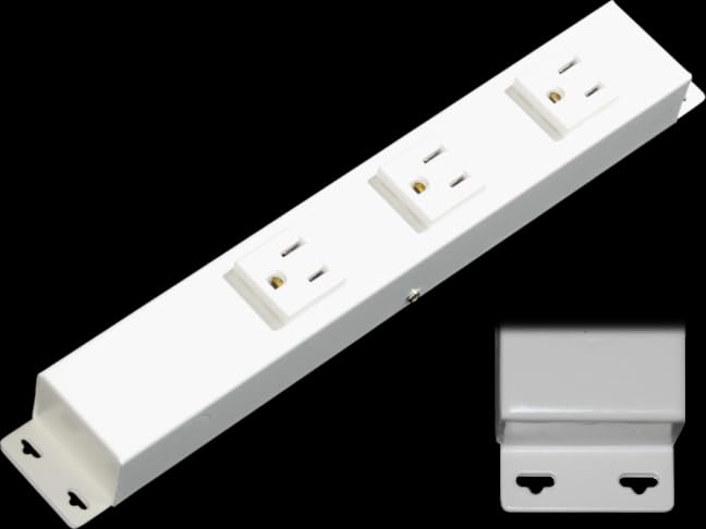 10” Hardwired Power Strip (NO Power Cord), 3 Vertical Outlets (NOT Tamper Resistant), with Ears (with mounting tabs on Both Ends), 15A (NOT a 20 Amp Unit), White
