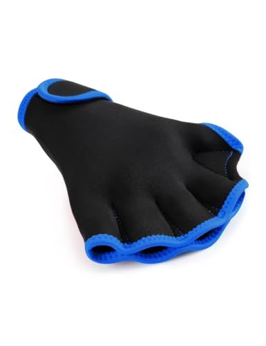 FitsT4 Sports Aqua Gloves Webbed Paddle Swim Gloves Fitness Water Aerobics - color: Black/Blue, size: Medium