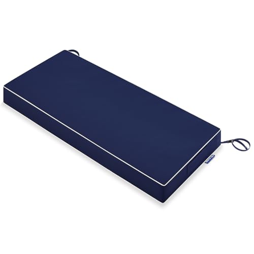 MIULEE Navy Blue 48x18x3 Inch Outdoor Bench Cushion with Adjustable Straps | Waterproof Patio Chair Cushion, Set of 1, for Swing Patio Furniture, 3-Year Color Fastness, Garden Sofa Couch - color: Navy Blue, size: 48 x 18 x 3 Inch