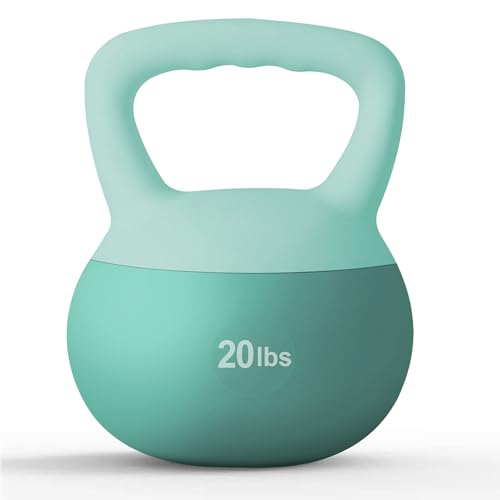 soges PVC One-Piece Kettlebell with Wide Handles, Strength Training Kettlebells 5lb to 35lb Optional for Women of Different Levels, Iron Sand Filled Soft Kettlebell - color: 20lbs - Blue