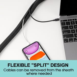 AGPTEK Cable Sleeve, 10ft - 1 inch Cable Management Desk Cord Cover Organizer Wire Hider for Home Office Computer TV Wire Loom Tubing Pet Proof Cord Protector from Cat Dog Chewing, Black - color: Black, size: 1"-10ft